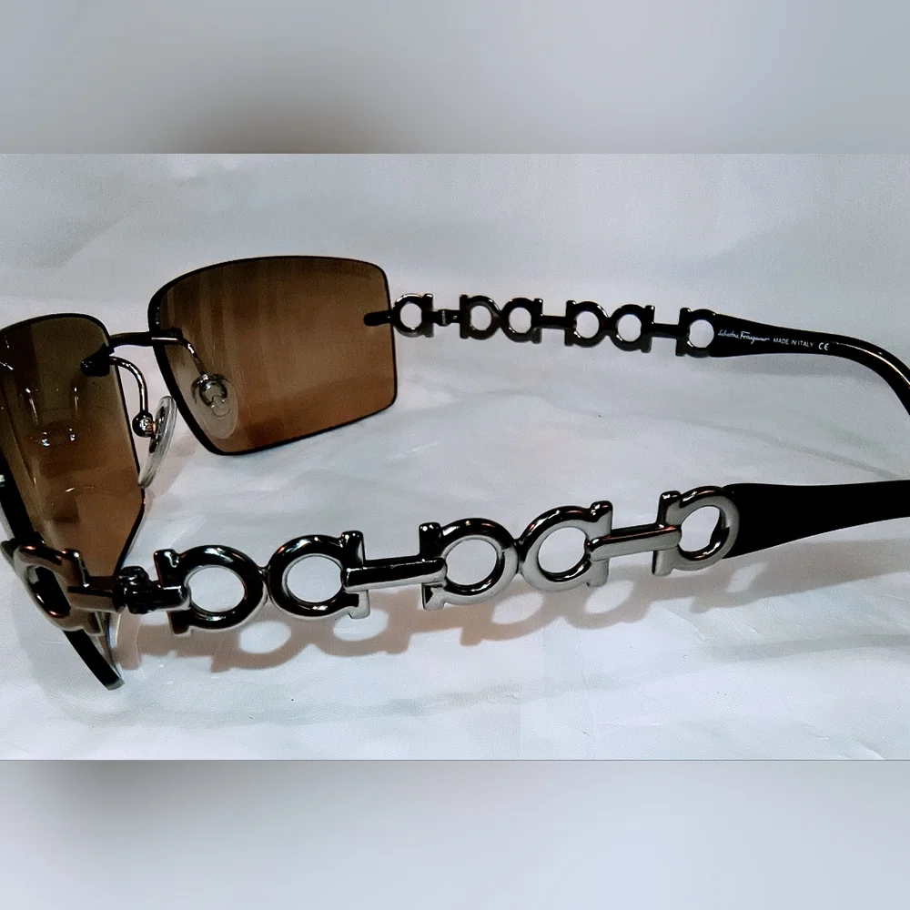 FERRAGAMO - Salvatore Ferragamo Brown Sunglasses with Muted Silver Frames & Case